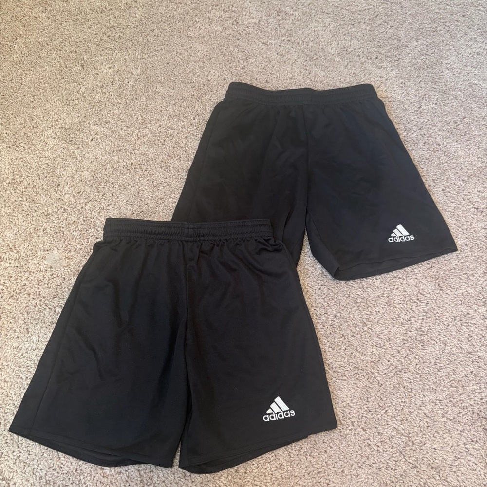 Adidas Climate Black Athletic Soccer Shorts w/ White Logo youth Size 9-10 $2/13